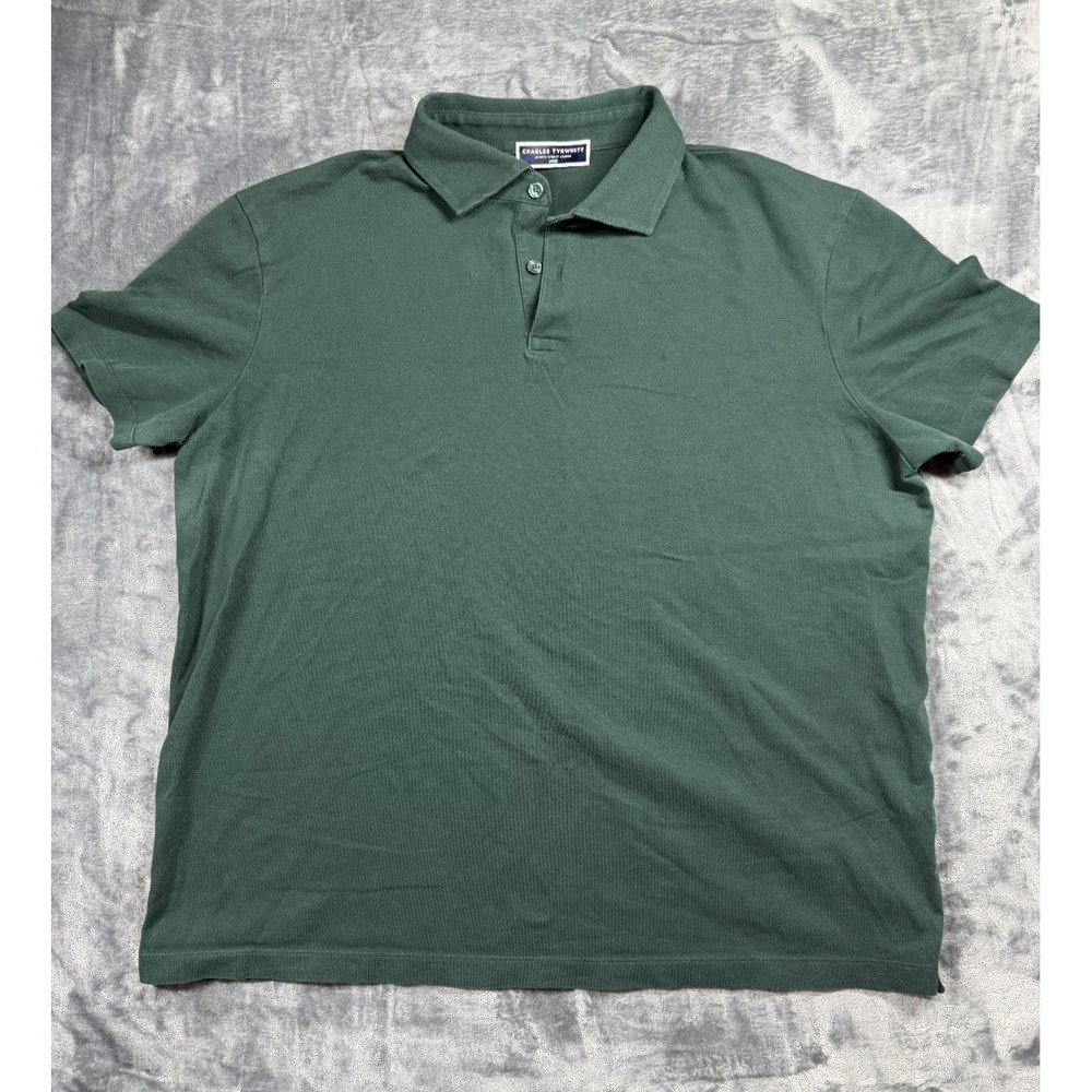 Charles Tyrwhitt Men L Green Cotton Stretch Pique Polo Shirt Short Sleeve